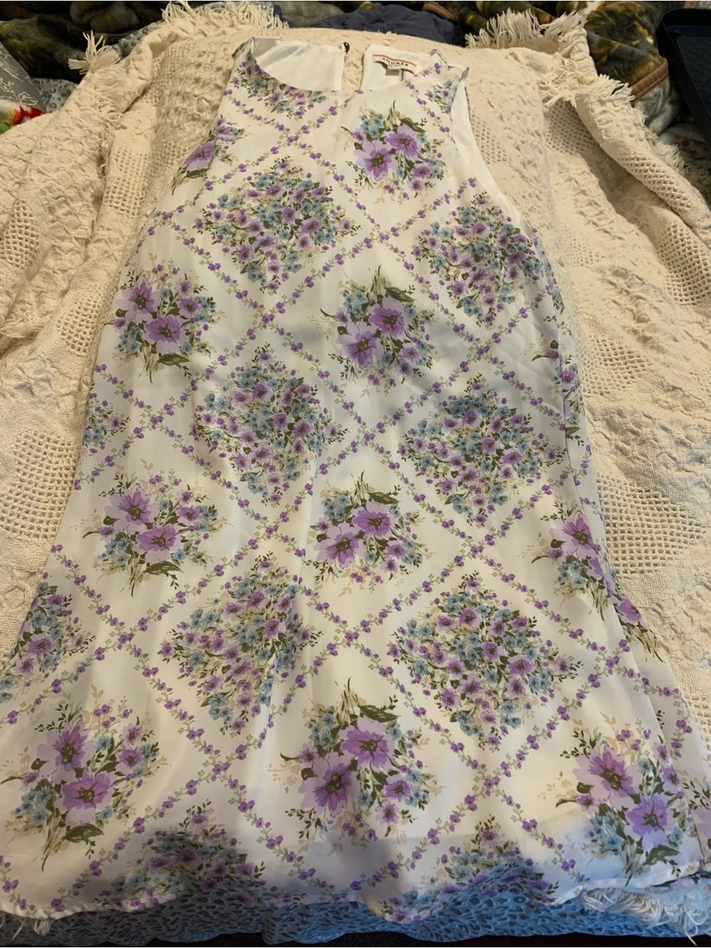 ANDRÉE BY UNIT White Dress with Lavender and Sky Blue Floral Print